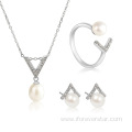 Sterling Silver Pearl Earrings Jewelry Set For Women